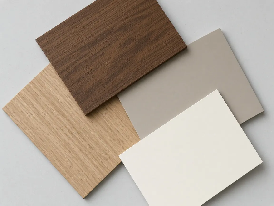 Wood-grain and solid-color decorative panel samples